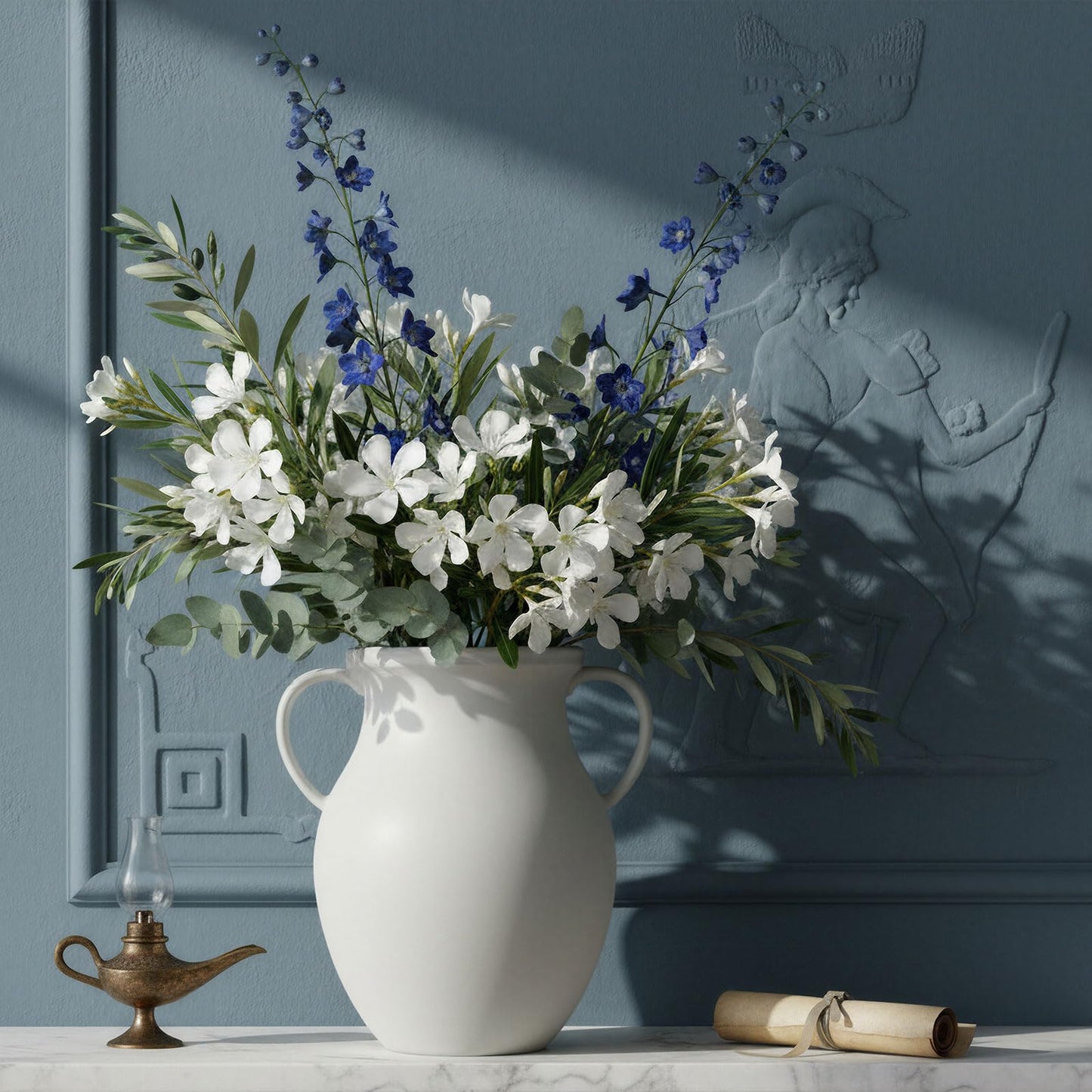 Matte White Ceramic Vase - Jug Vase with Handles - Farmhouse Nordic Style Vase for Dried Fresh Flowers Home Decor-10.24''dx10''h