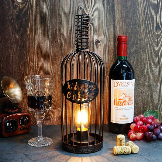 13.5”H Cordless Metal Wine Cork Holder Lamp