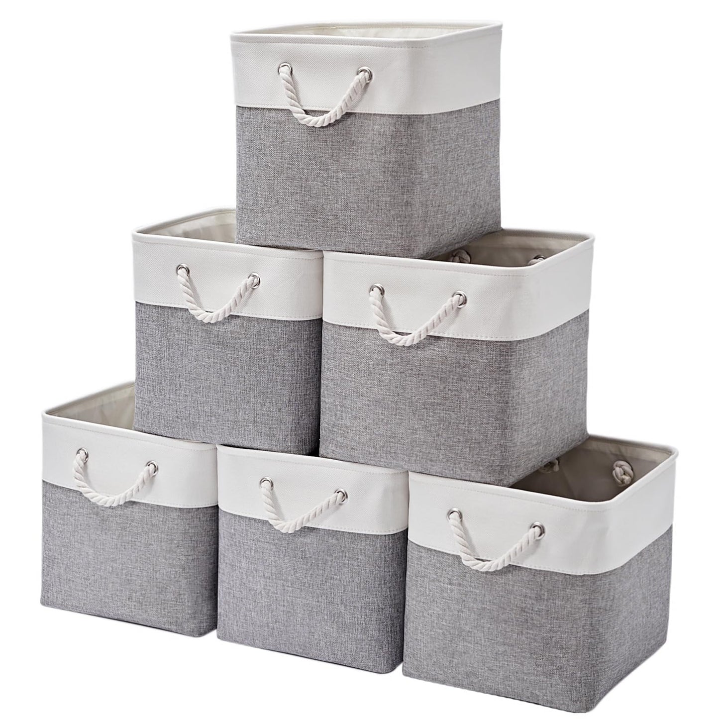 ISEMINGLA 13 x 13 Inch Storage Cubes6 Pack Cube Storage Bins for Shelves,Fabric Collapsible Storage Bins with Handles Foldable Storage Basket for Organizing Clothes Toys Books (White&Gray)