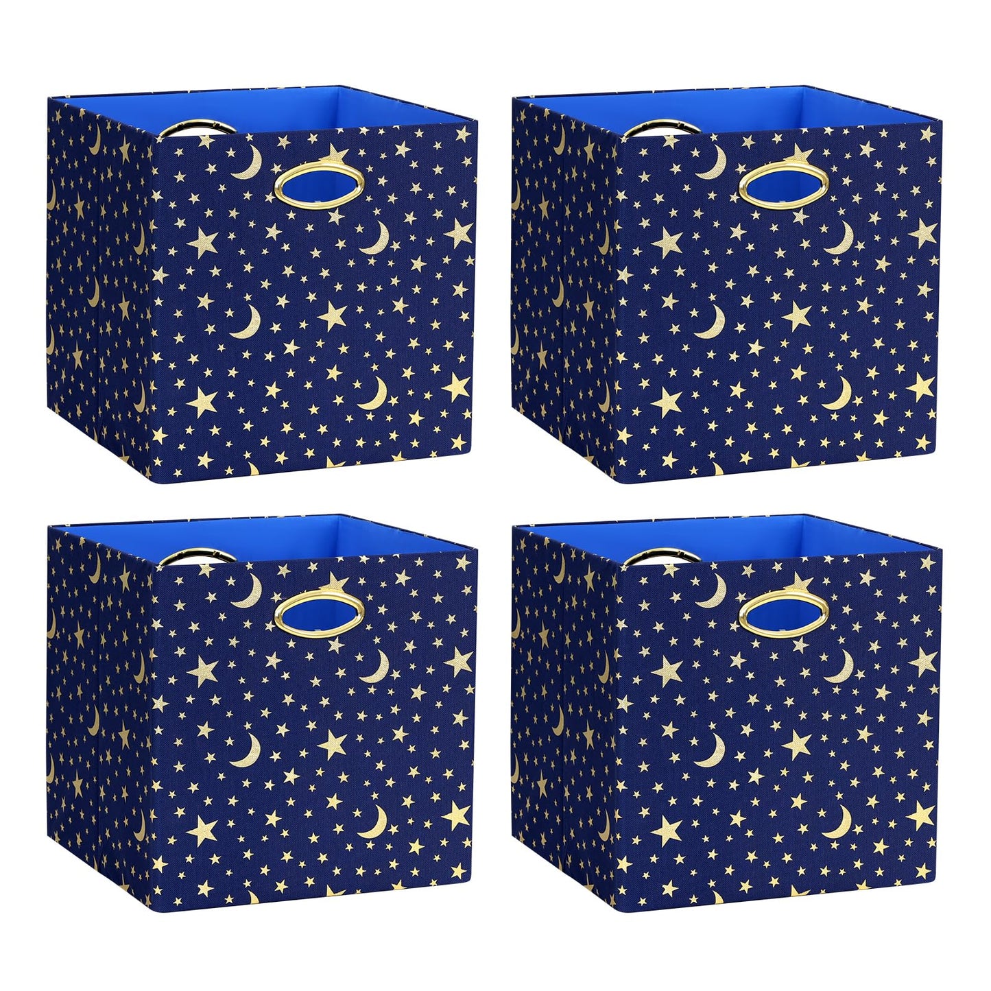 ArcaGuru 13x13x13 Storage Cube Bins Collapsible Storage Bins Fabric Storage Cubes Organizer Baskets Box Drawers for Shelves Closet Wardrobe Bookshelf Cabinet 4 Pack Navy Blue/Gold