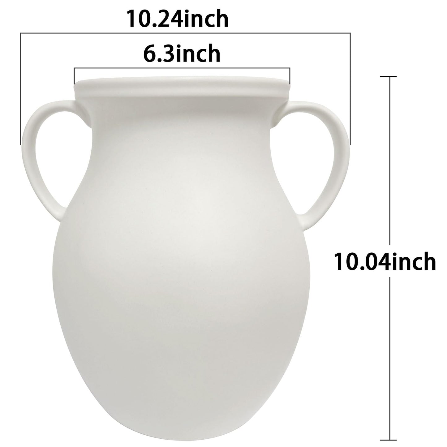 Matte White Ceramic Vase - Jug Vase with Handles - Farmhouse Nordic Style Vase for Dried Fresh Flowers Home Decor-10.24''dx10''h