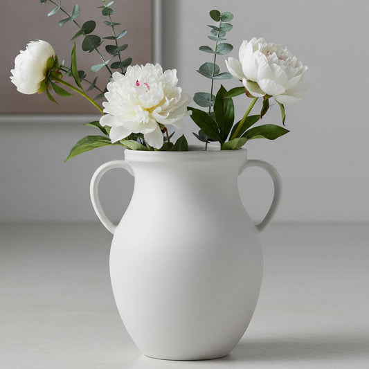 Matte White Ceramic Vase - Jug Vase with Handles - Farmhouse Nordic Style Vase for Dried Fresh Flowers Home Decor-10.24''dx10''h