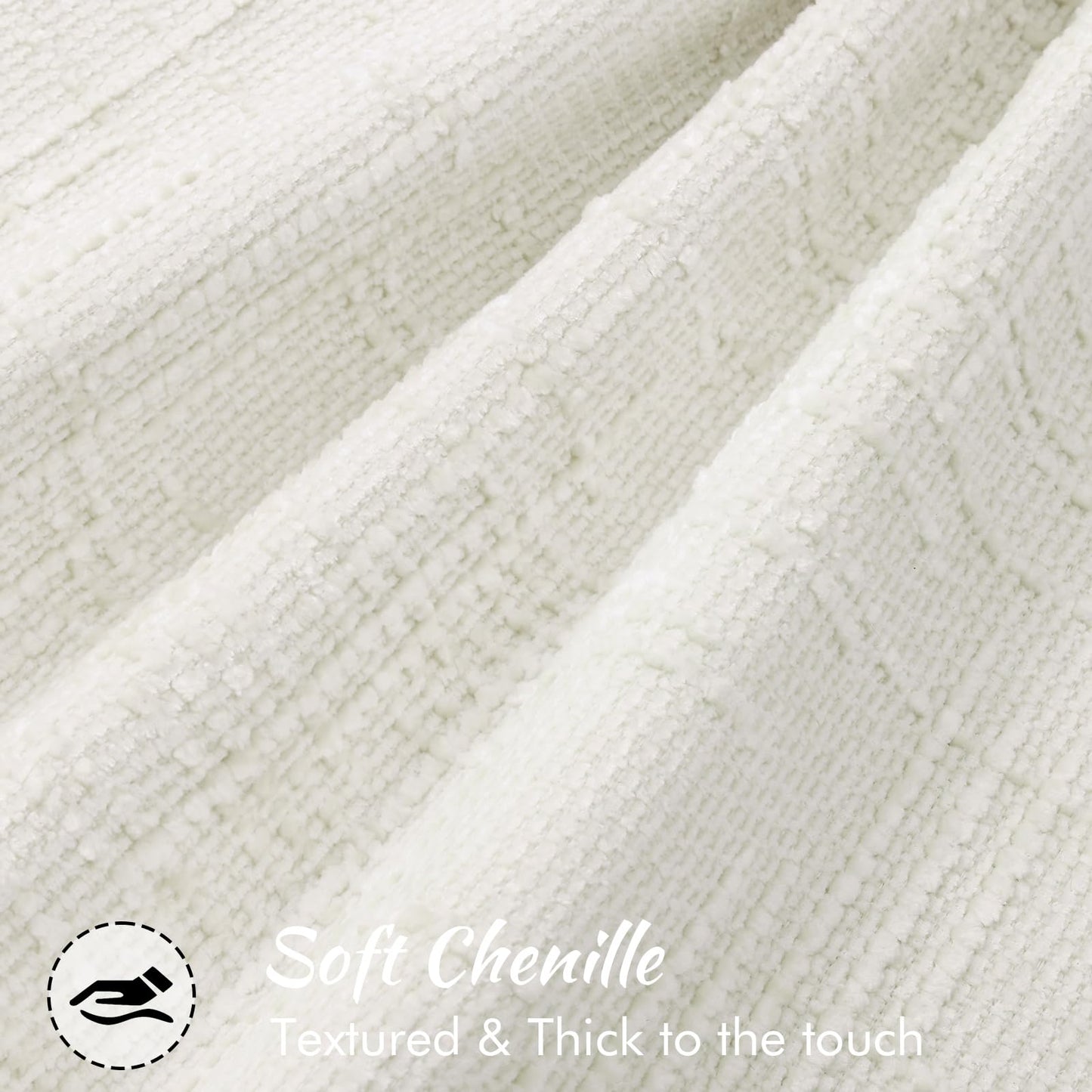 Chenille Throw Pillow Covers 18x18 Set of 2, Thick Textured Slubby Neutral Decorative Pillow Covers with Elegant Design for Couch, Sofa, Living Room, Cream White