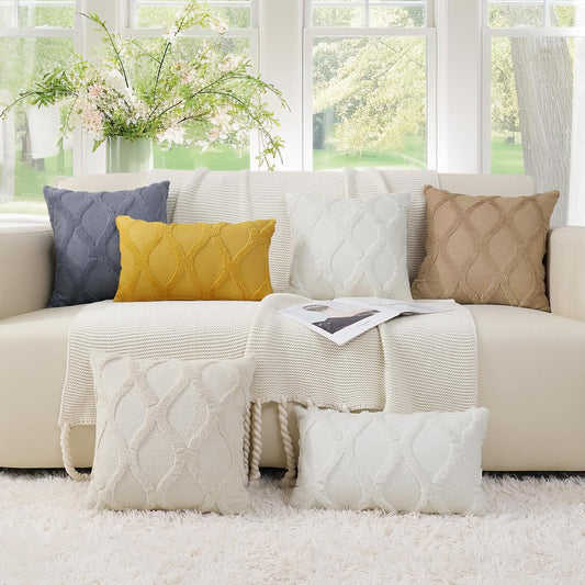 Summer Throw Pillow Covers 18x18 Inch Set of 2, Soft Plush Faux Fur Wool Aqua Accent Couch Pillow Covers for Modern Farmhouse Bed Sofa Living Room