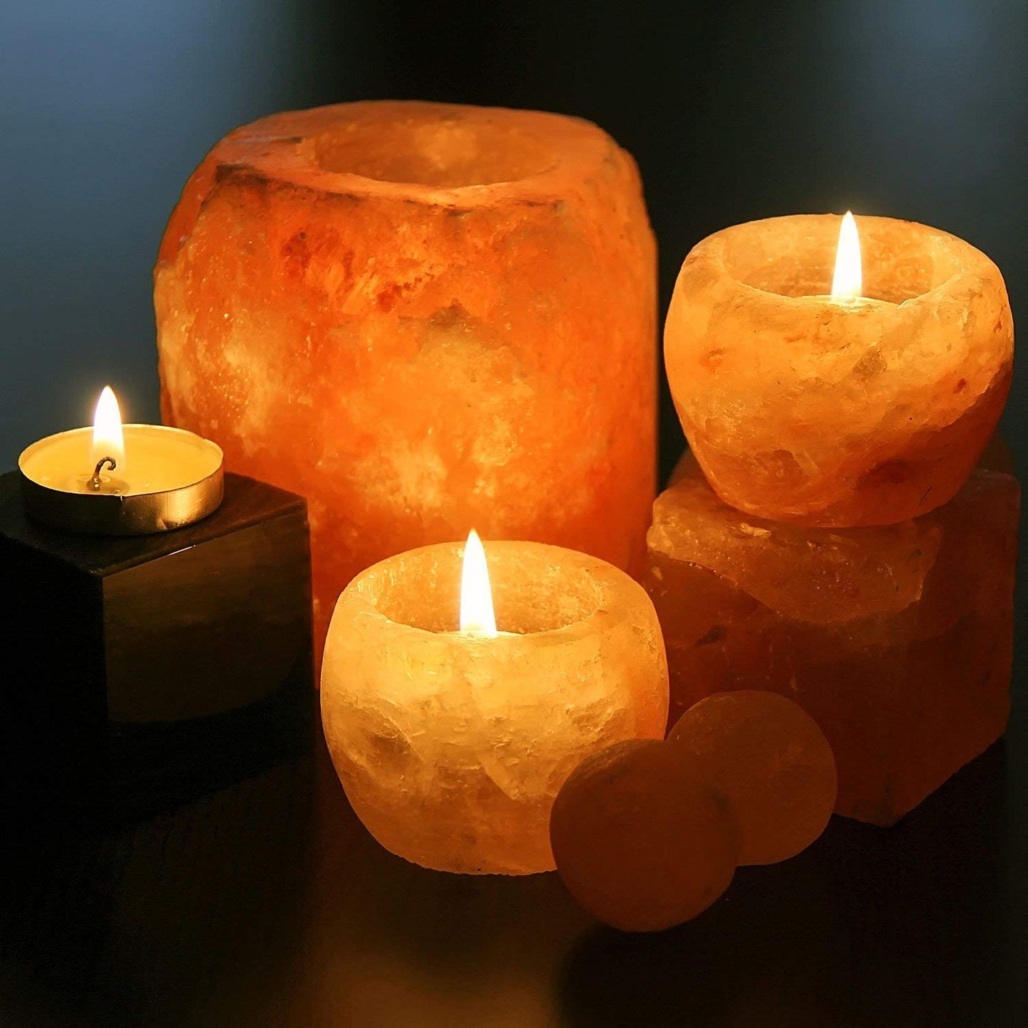 Himalayan Glow Natural Style Salt 2 Hole Candle Holder for each, 100% Pure Himalayan Pink Salt Candle Lamp, 2-Pack