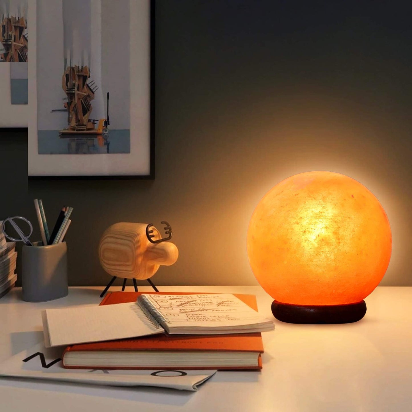 Himalayan Pink Salt Globe Shape Lamp with dimmer Switch and a Pair of Bulbs