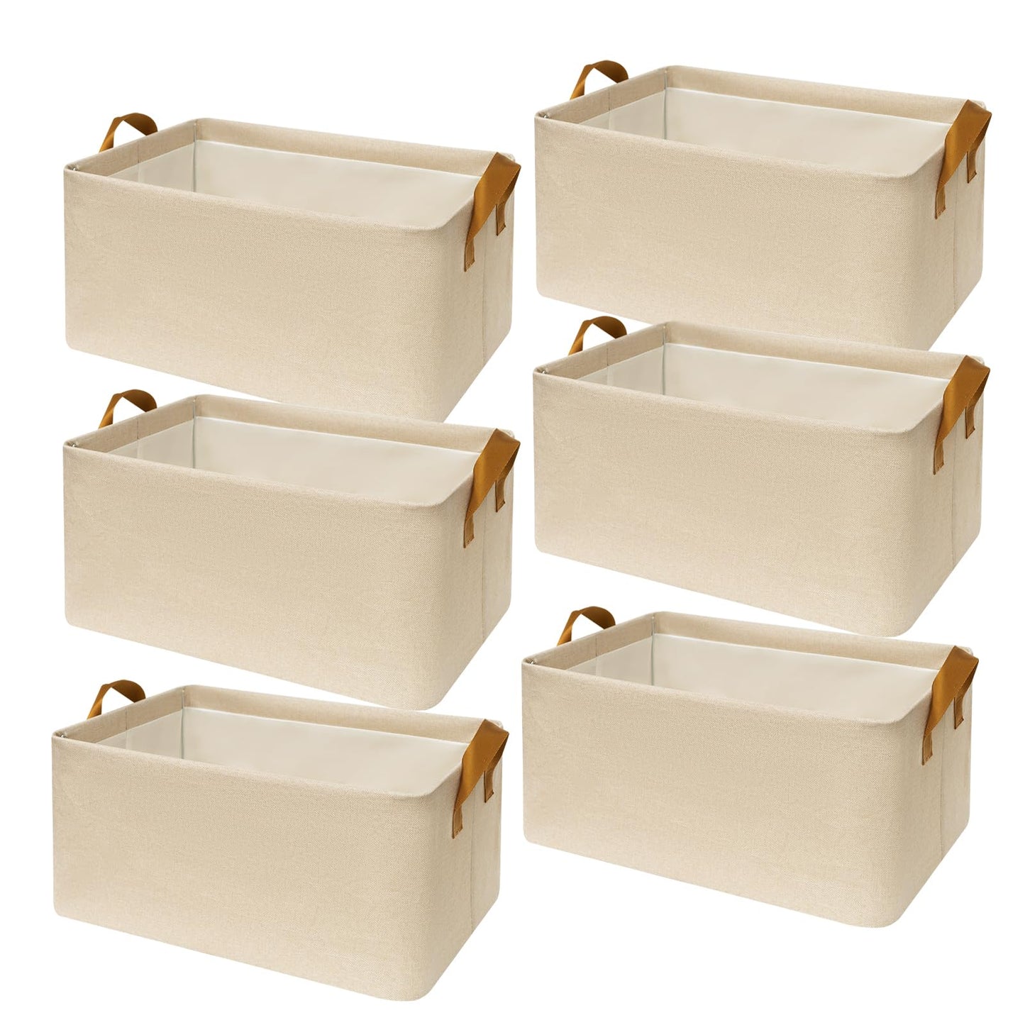 SNWDN Closet Cloth Storage Bins for Shelves6 Pack Storage Baskets for Shelves Large Linen Bins for Closet organization with Handles（ Beige 18.5 x 11 x 7.5 in）