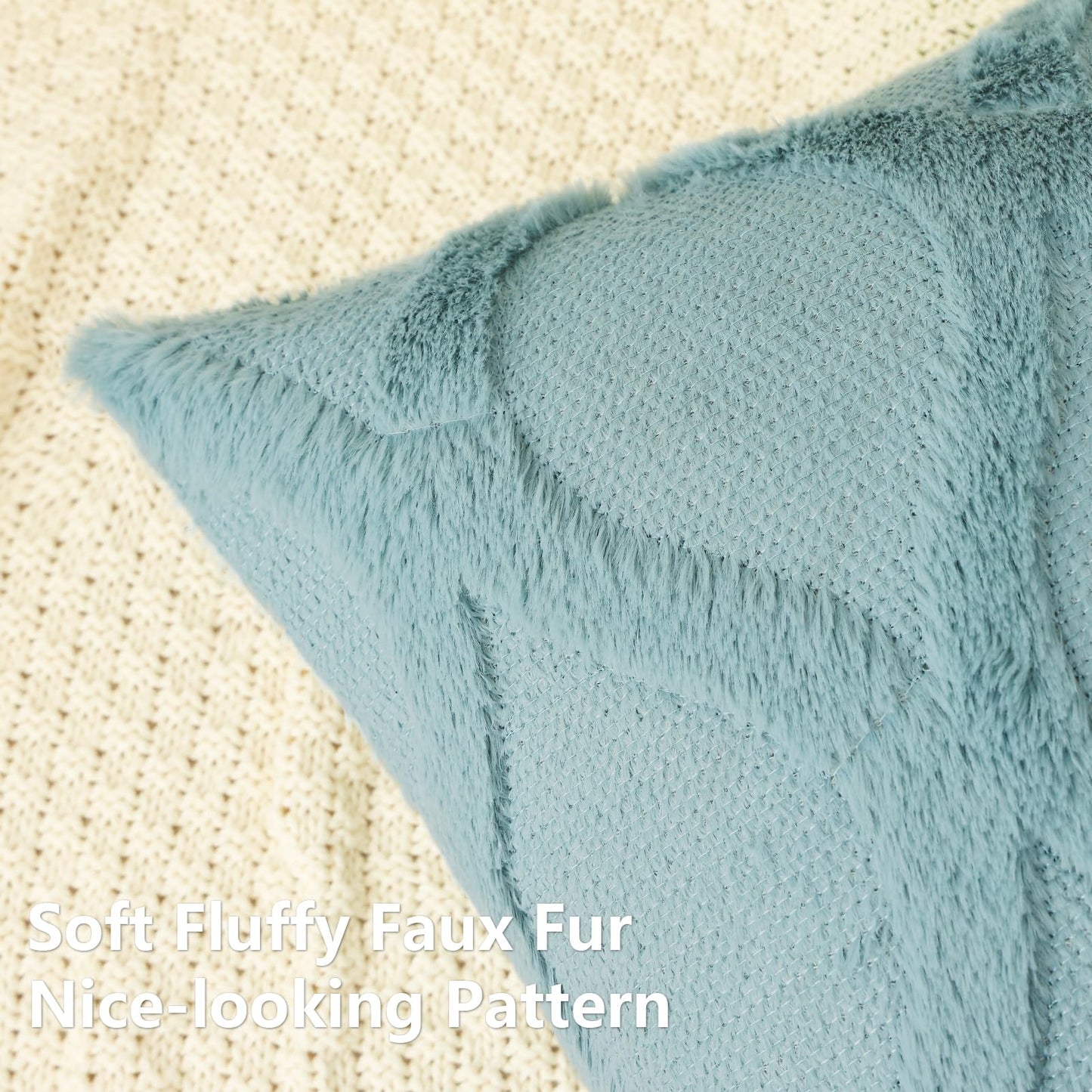 Summer Throw Pillow Covers 18x18 Inch Set of 2, Soft Plush Faux Fur Wool Aqua Accent Couch Pillow Covers for Modern Farmhouse Bed Sofa Living Room