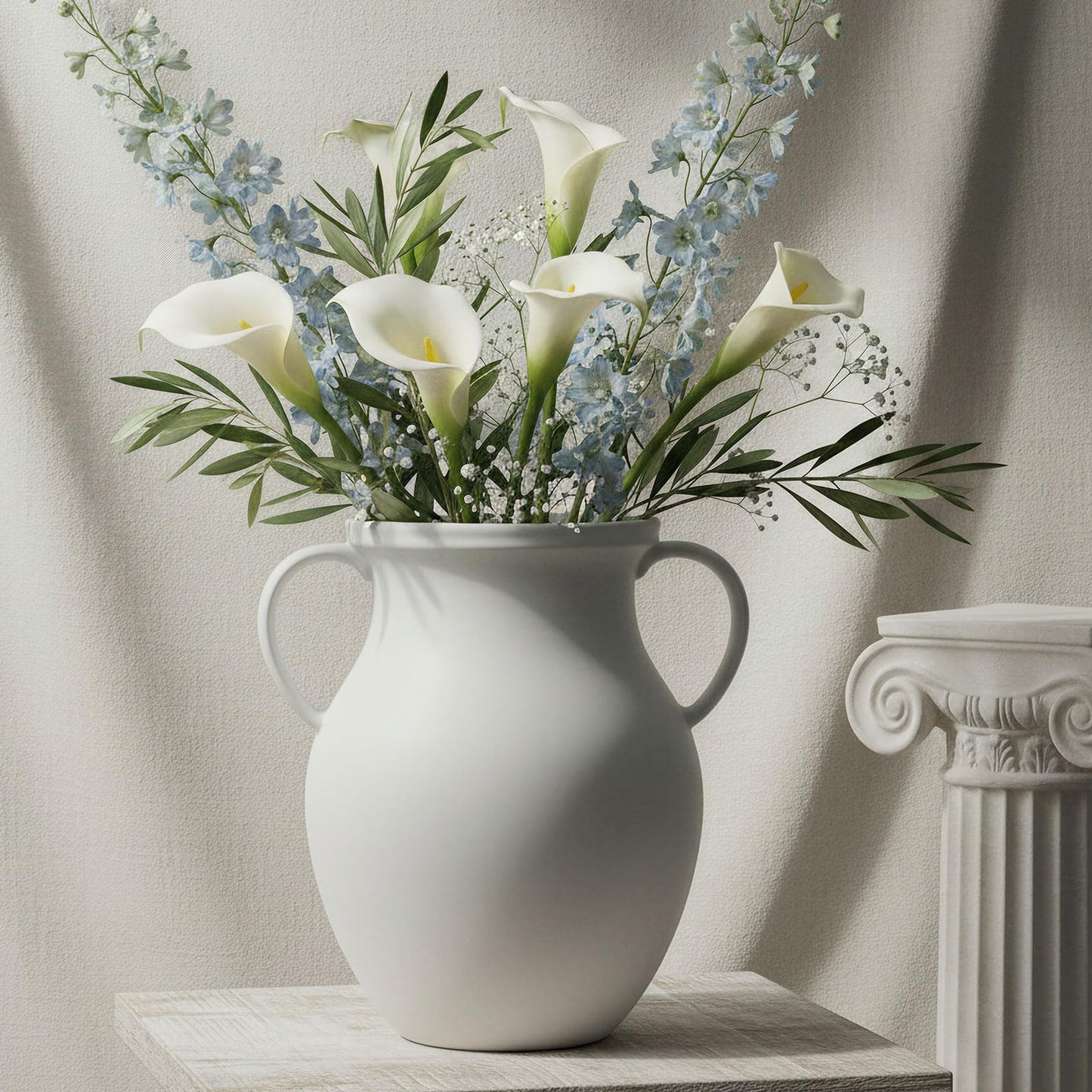 Matte White Ceramic Vase - Jug Vase with Handles - Farmhouse Nordic Style Vase for Dried Fresh Flowers Home Decor-10.24''dx10''h