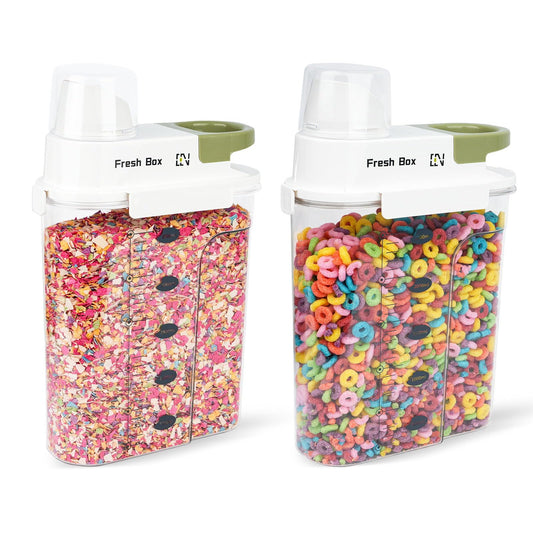 Cereal Storage Container 2Pack85oz/2.5L Airtight Food Storage Containers With LidsOrganizers Storage With Measuring Cup for BeansSugarRiceNutsSnacksPet FoodCandy