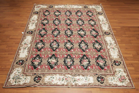 9x12 Brown Hand woven Wool French Flatweave Needlepoint Oriental Area Rug