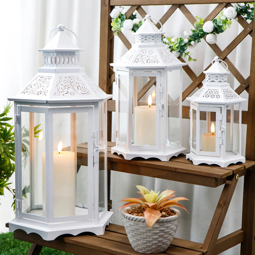 Set of 3 18''&13"&10"High White Hexagonal Decorative Hanging Lantern